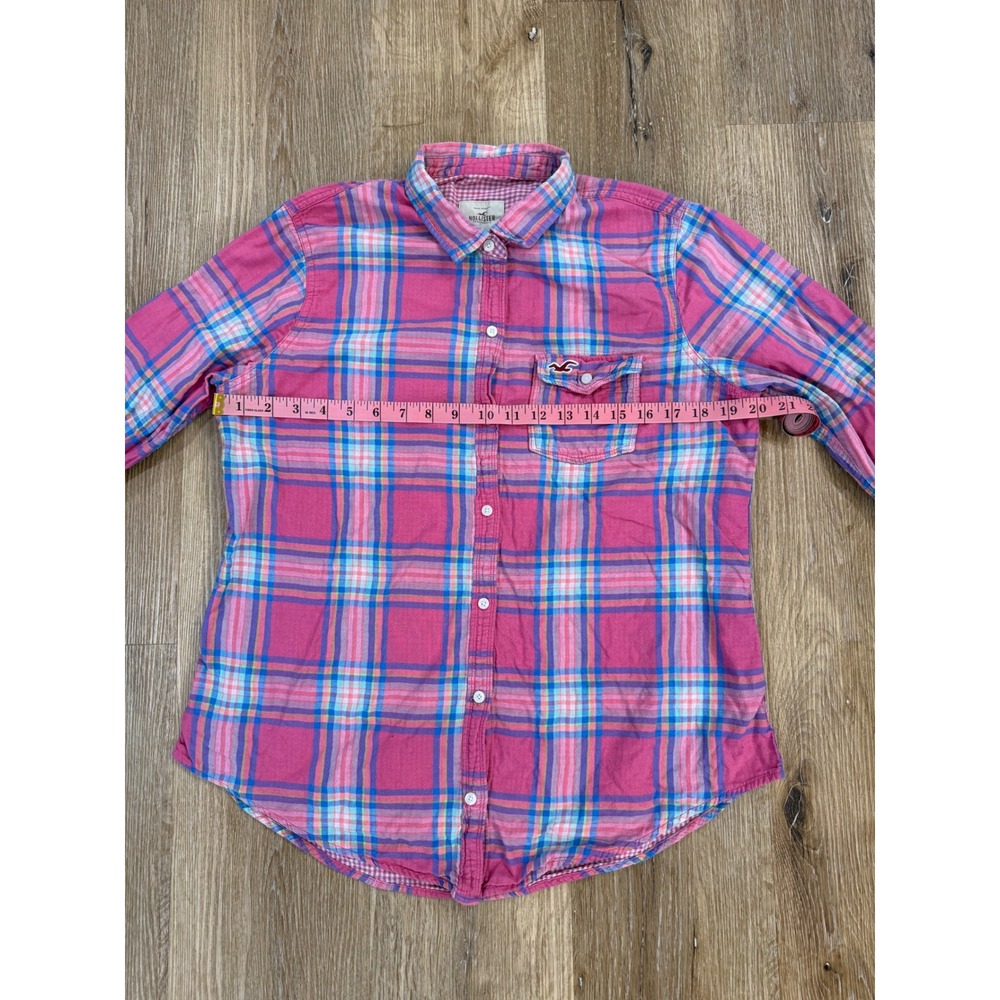 Hollister Preppy Coastal Y2K Gingham Plaid Button Down Shirt Women L Pink Blue - Picture 3 of 11